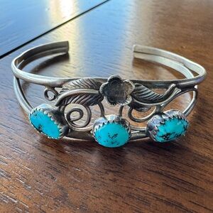 Native American Sterling turquoise blue cuff bracelet